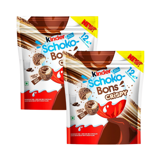 Kinder Schokobons Crispy 2er Pack  - Zarte Milchschokolade mit knusprigem Reis und cremiger Haselnussfüllung (2x67g)