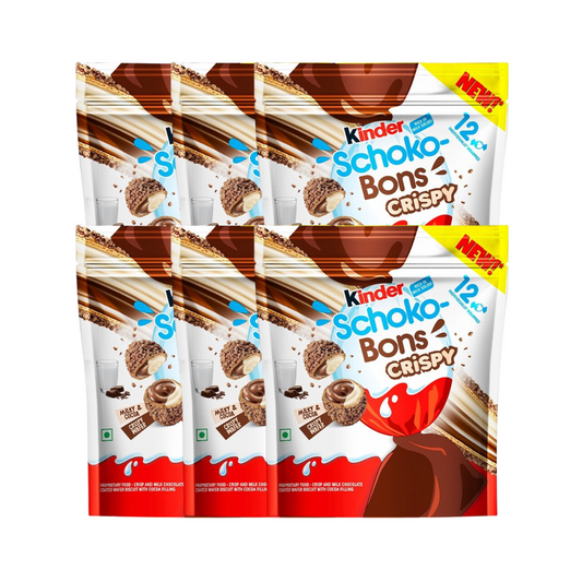 Kinder Schokobons Crispy 6er Pack - Zarte Milchschokolade mit knusprigem Reis und cremiger Haselnussfüllung (6x67g)