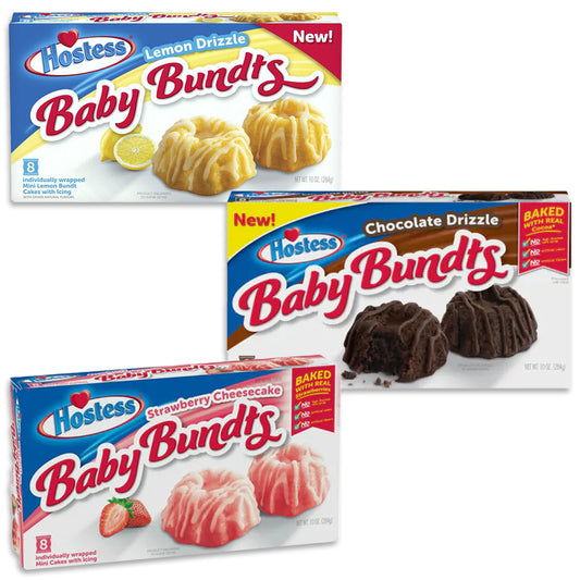 Hostess Baby Bundts 3er Paket Chocolate & Lemon Drizzle - Strawberry Cheesecake